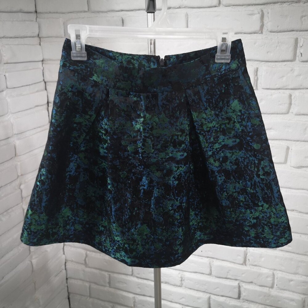 Banana Republic Ladies Size 00 Petite Green Blue Black Patterned A-line Skirt